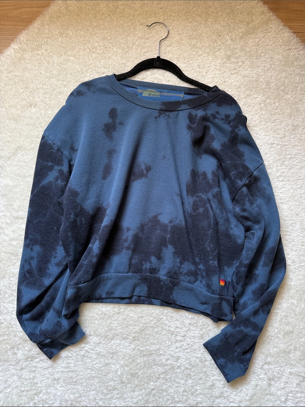 Aviator Nation Tie Dye Blue Crewneck Relaxed Fit Sweatshirt Size XS